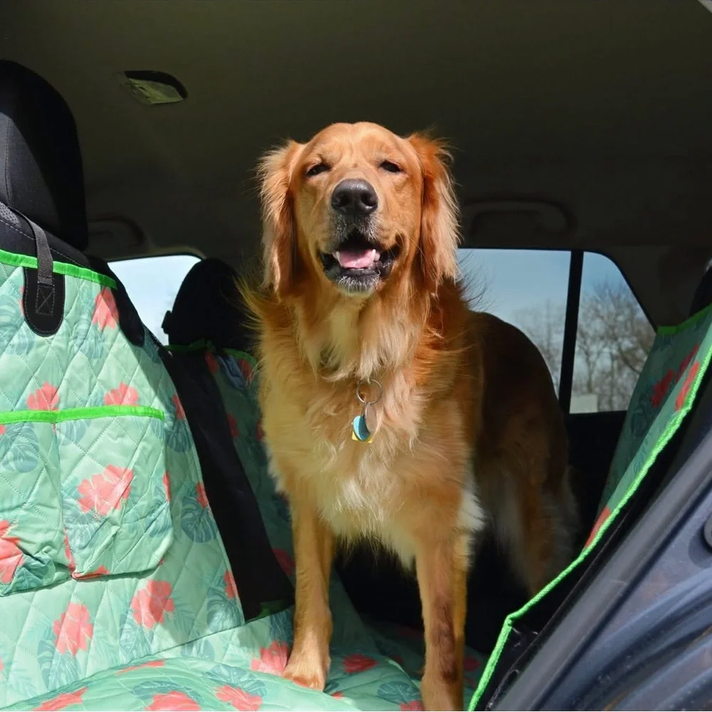 Tropical Print Pet Car Seat Protector -Back Seat Cover with Pockets, non slip